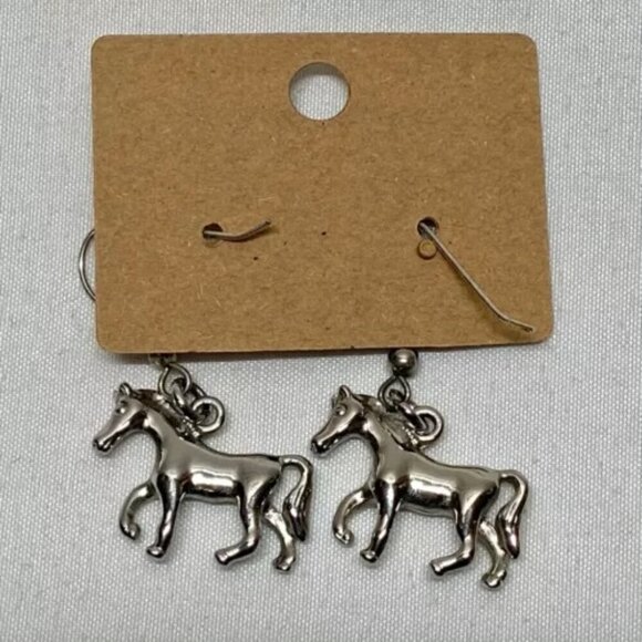 Horse Earrings Unique Walking Dangle Style Charm Pony Earring Set Silver Hook - Picture 4 of 8
